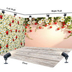 Aperturee - Aperturee Summer Strawberry Daisy Floral Room Set Backdrop