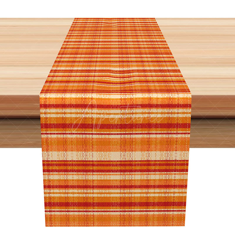 Aperturee - Aperturee Summer Stripe Table Runner with Warm Orange Tones Abstract Wall Texture for Modern Dining Decor