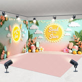 Aperturee - Aperturee Summer Sun and Popsicle Room Set Backdrop Tropical Beach Party Decor for Kids Vibrant Pastel Photo Background