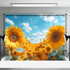 Aperturee - Aperturee Summer Sunflower Sky Wood Floor Combo Set Backdrop