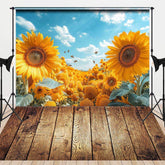 Aperturee - Aperturee Summer Sunflower Sky Wood Floor Combo Set Backdrop