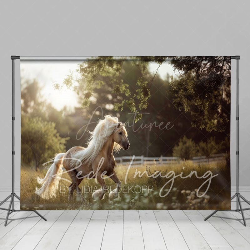 Aperturee - Aperturee Summer Sunlight Grassland Sunny Pony Photo Backdrop