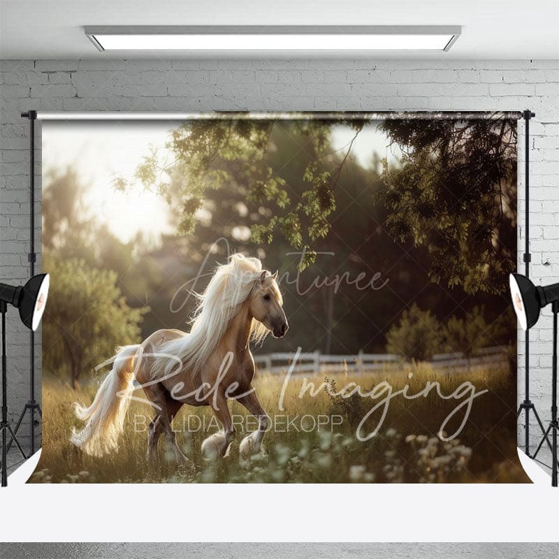 Aperturee - Aperturee Summer Sunlight Grassland Sunny Pony Photo Backdrop