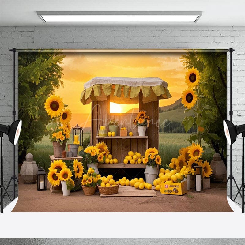Aperturee - Aperturee Summer Sunset Sunflower Lemon Shelf Photo Backdrop