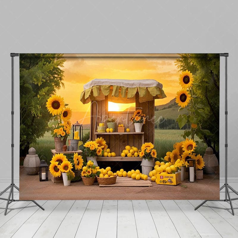 Aperturee - Aperturee Summer Sunset Sunflower Lemon Shelf Photo Backdrop