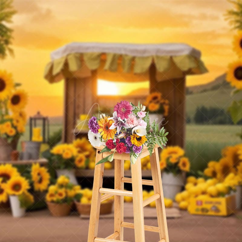 Aperturee - Aperturee Summer Sunset Sunflower Lemon Shelf Photo Backdrop