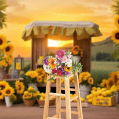 Aperturee - Aperturee Summer Sunset Sunflower Lemon Shelf Photo Backdrop