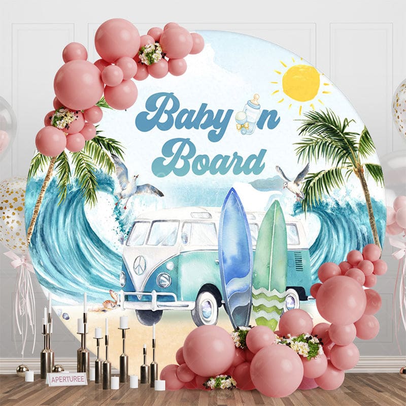 Aperturee - Aperturee Summer Surfing Beach Circle Baby Shower Backdrop