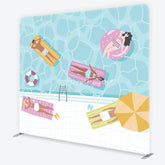 Aperturee - Aperturee Summer Swimming Pool Party Square Double-Sided Backdrop Vibrant People on Floats for Relaxing Vacation Decor