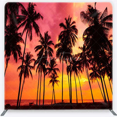 Aperturee - Aperturee Summer Tropical Beach Tension Fabric Backdrop Palm Tree Silhouette Pink Sunset Party Decorations