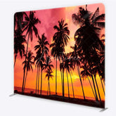 Aperturee - Aperturee Summer Tropical Beach Tension Fabric Backdrop Palm Tree Silhouette Pink Sunset Party Decorations