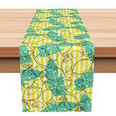 Aperturee - Aperturee Summer Tropical Table Runner with Lemon and Green Monstera Print for Kitchen and Dining Party Decor
