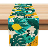 Aperturee - Aperturee Summer Tropical Table Runner with Monstera and Floral Print for Hawaiian Luau Party and Kitchen Decor