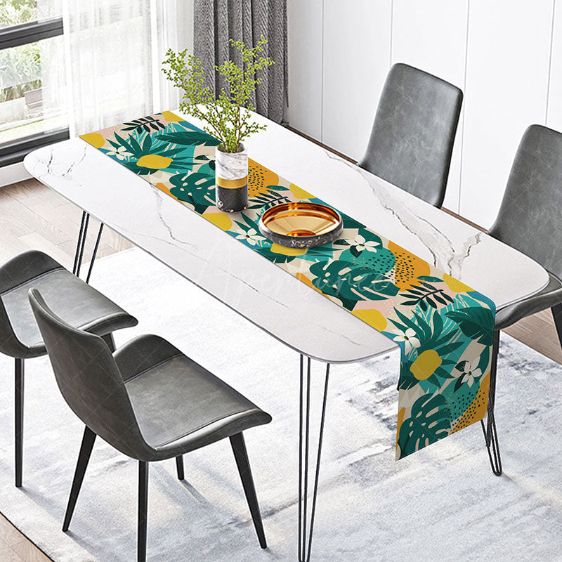 Aperturee - Aperturee Summer Tropical Table Runner with Monstera and Floral Print for Hawaiian Luau Party and Kitchen Decor