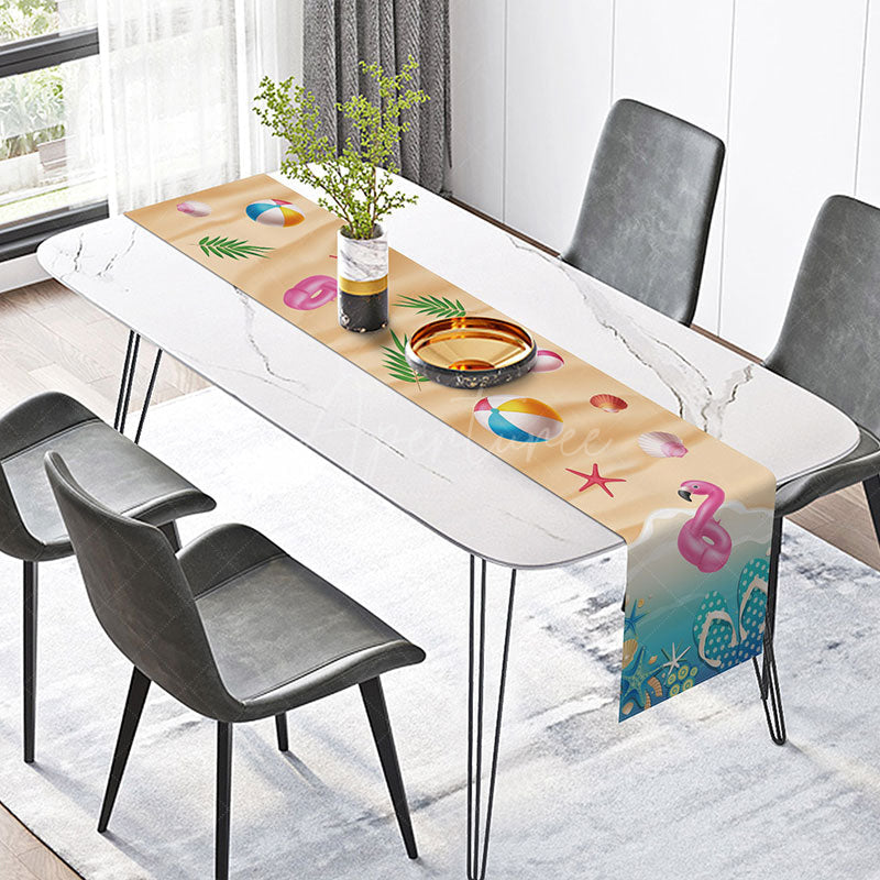 Aperturee - Aperturee Summer Vacation Table Runner with Beach Flip Flops for Coastal and Tropical Holiday Home Kitchen Decor