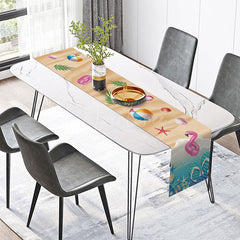 Aperturee - Aperturee Summer Vacation Table Runner with Beach Flip Flops for Coastal and Tropical Holiday Home Kitchen Decor