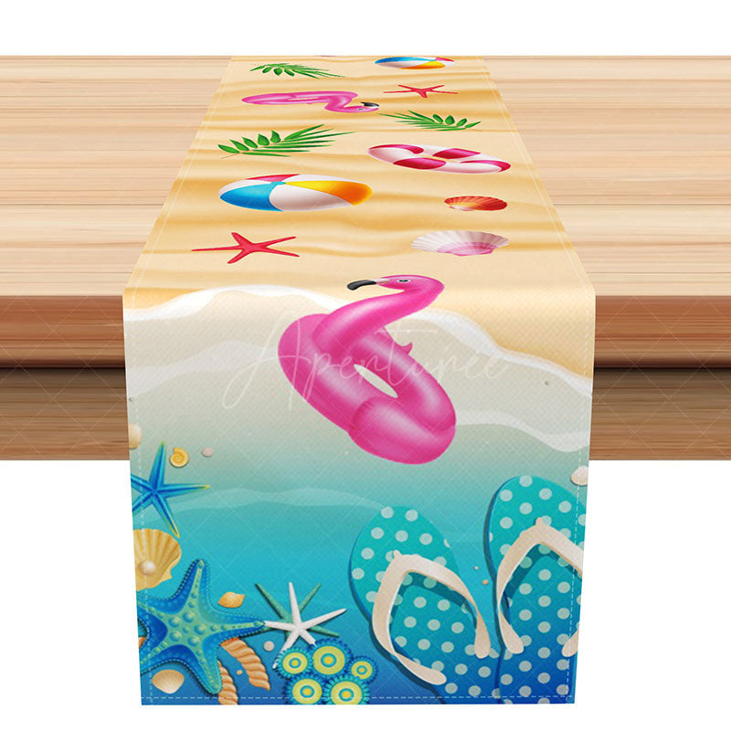 Aperturee - Aperturee Summer Vacation Table Runner with Beach Flip Flops for Coastal and Tropical Holiday Home Kitchen Decor