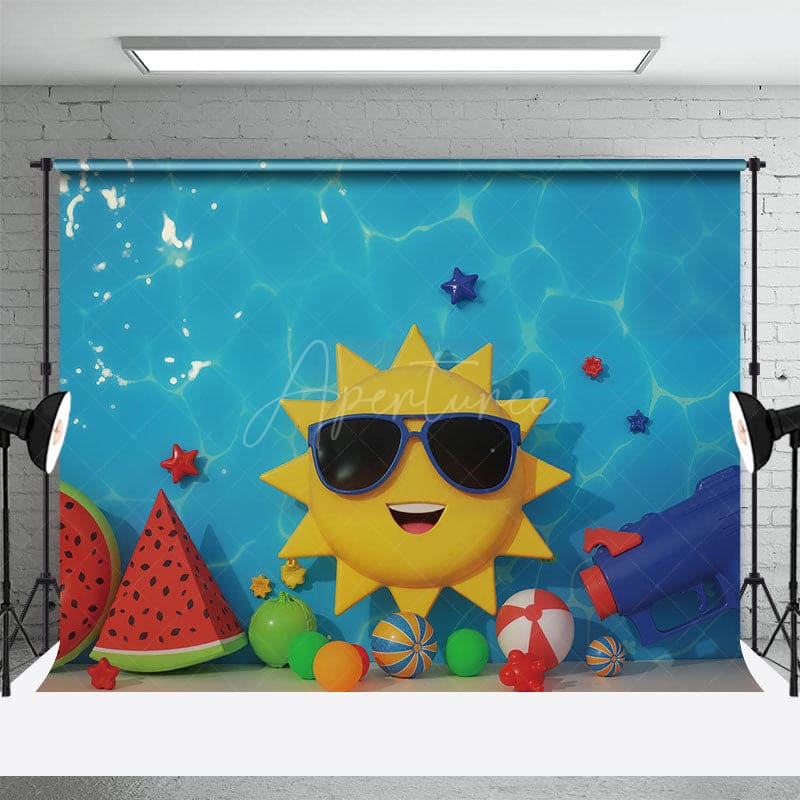 Aperturee - Aperturee Summer Vibe Cartoon Balloons Cake Smash Backdrop