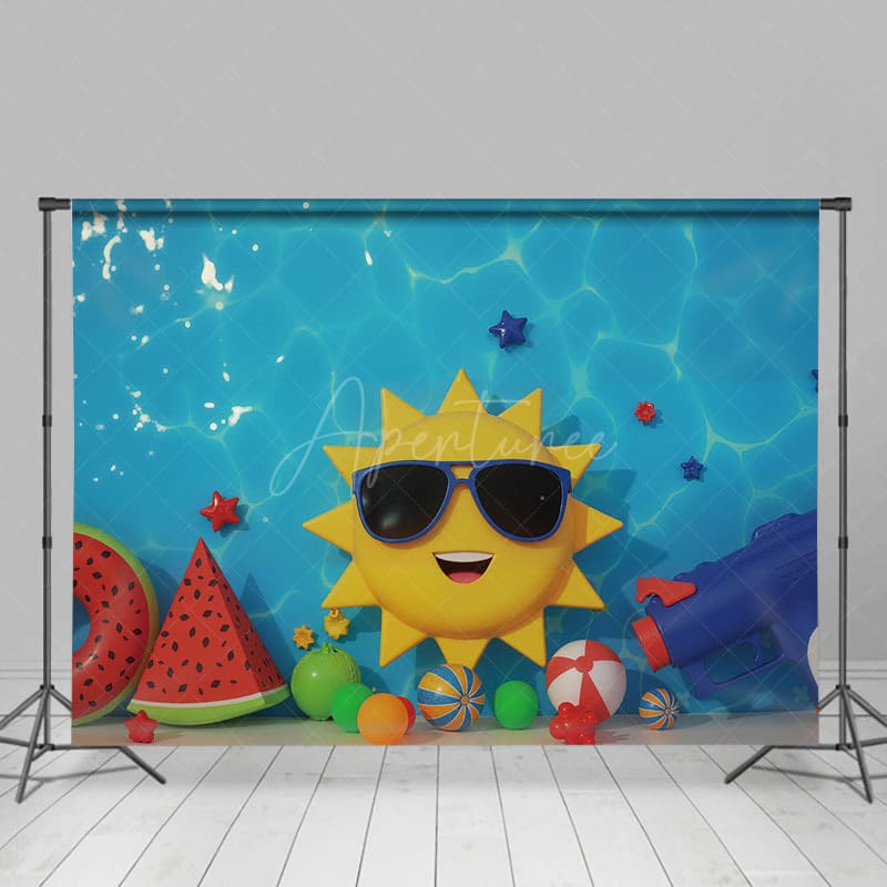 Aperturee - Aperturee Summer Vibe Cartoon Balloons Cake Smash Backdrop