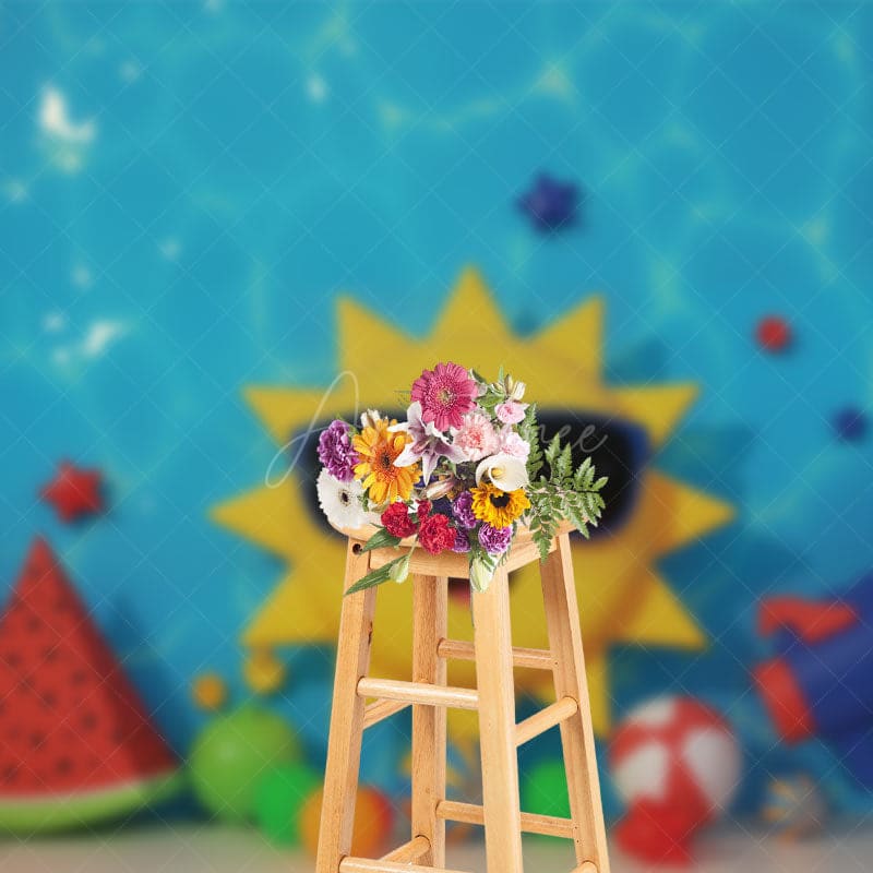 Aperturee - Aperturee Summer Vibe Cartoon Balloons Cake Smash Backdrop
