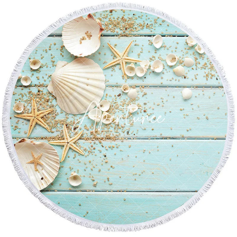 Aperturee - Aperturee Summer Vibe Ocean Seashell View Round Beach Towel