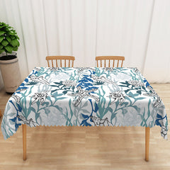 Aperturee - Aperturee Summer Vibe Rectangle Tablecloth with Underwater Algae Print for Ocean and Marine Themed Kitchen Decor