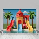 Aperturee - Aperturee Summer Water Park Slide Birthday Cake Smash Backdrop