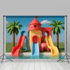 Aperturee - Aperturee Summer Water Park Slide Birthday Cake Smash Backdrop