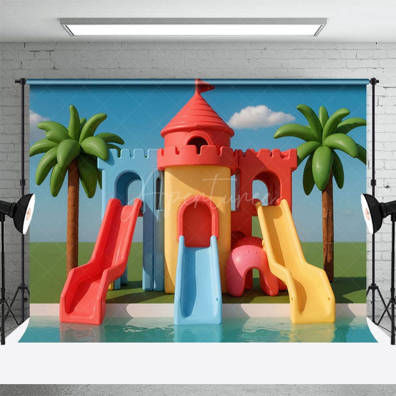 Aperturee - Aperturee Summer Water Park Slide Birthday Cake Smash Backdrop