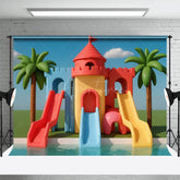 Aperturee - Aperturee Summer Water Park Slide Birthday Cake Smash Backdrop