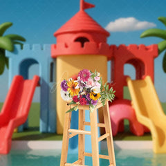 Aperturee - Aperturee Summer Water Park Slide Birthday Cake Smash Backdrop
