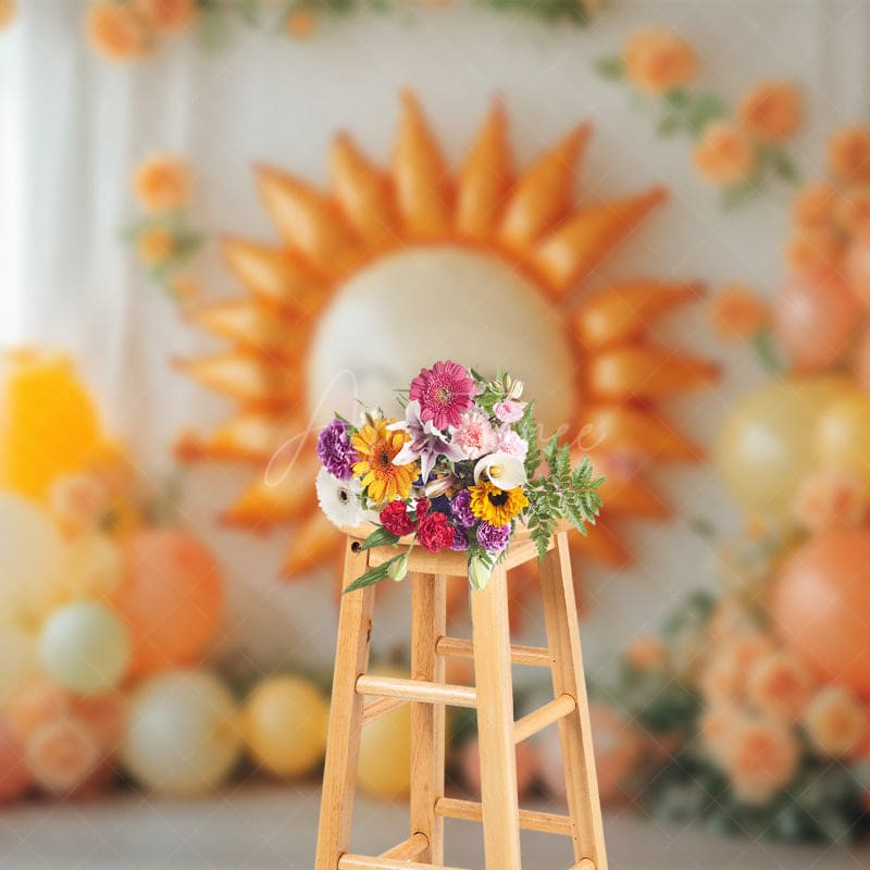 Aperturee - Aperturee Sun Balloon Floral Arch Curtain Cake Smash Backdrops