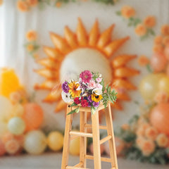 Aperturee - Aperturee Sun Balloon Floral Arch Curtain Cake Smash Backdrops