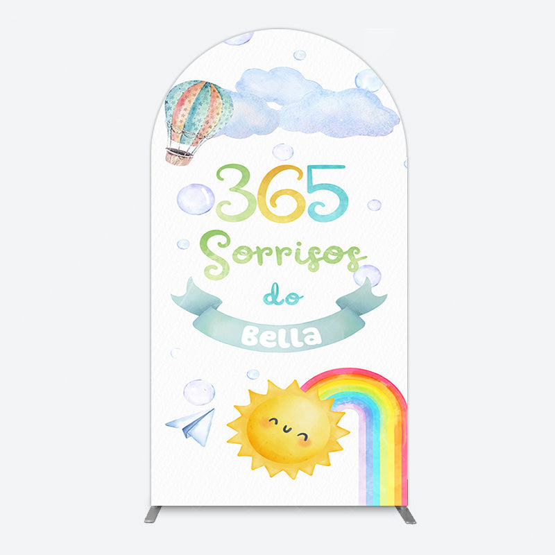 Aperturee - Aperturee Sun Rainbow 365 Sorrisos Do 1st Birthday Arch Backdrop