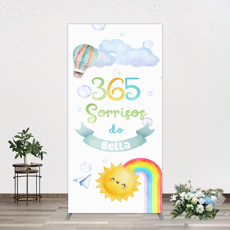 Aperturee - Aperturee Sun Rainbow 365 Sorrisos Do 1st Birthday Rectangle Backdrop