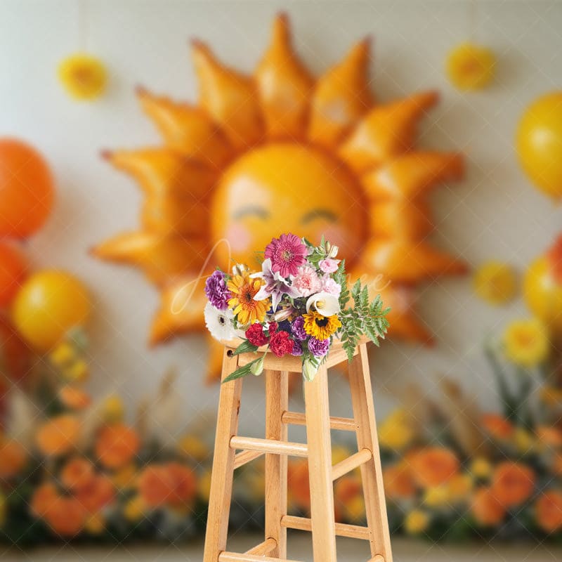 Aperturee - Aperturee Sun Shape Balloon Floral Sweet Cake Smash Backdrop