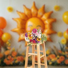 Aperturee - Aperturee Sun Shape Balloon Floral Sweet Cake Smash Backdrop