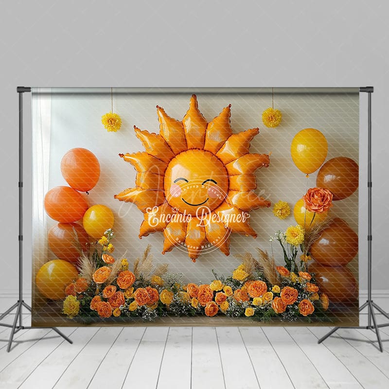 Aperturee - Aperturee Sun Shape Balloon Floral Sweet Cake Smash Backdrop
