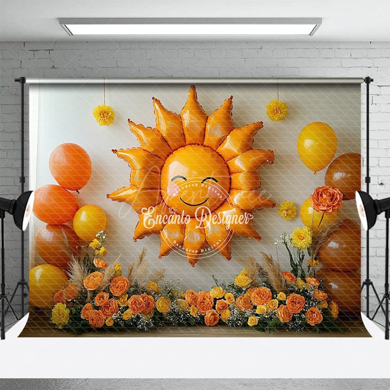 Aperturee - Aperturee Sun Shape Balloon Floral Sweet Cake Smash Backdrop