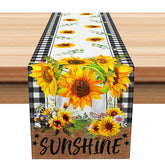 Aperturee - Aperturee Sunflower and Plaid Sunshine Table Runner Yellow Floral with a Rustic Vibe Summer Farmhouse Kitchen Decor