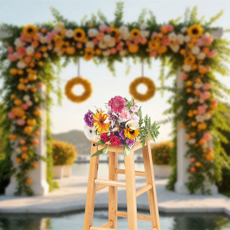 Aperturee - Aperturee Sunflower Arch Garland Lakeside Wedding Photo Backdrop