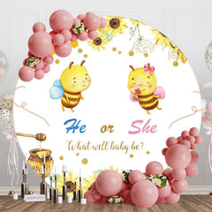 Aperturee - Aperturee Sunflower Bee He Or She Round Gender Reveal Backdrop