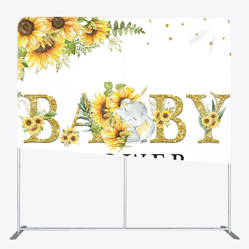 Aperturee - Aperturee Sunflower Elephent Fabric Backdrop Cover for Baby Shower