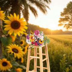 Aperturee - Aperturee Sunflower Fence Trees Summer Field Photo Backdrop