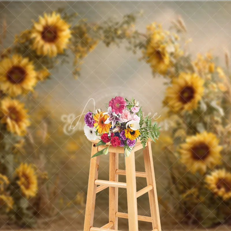 Aperturee - Aperturee Sunflower Field Arch Backdrop Rustic Wildflower Photo Prop Summer Fall Garden Wedding Background