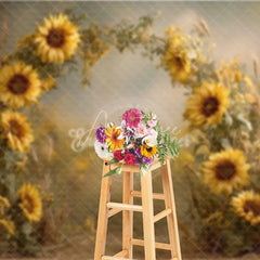 Aperturee - Aperturee Sunflower Field Arch Backdrop Rustic Wildflower Photo Prop Summer Fall Garden Wedding Background