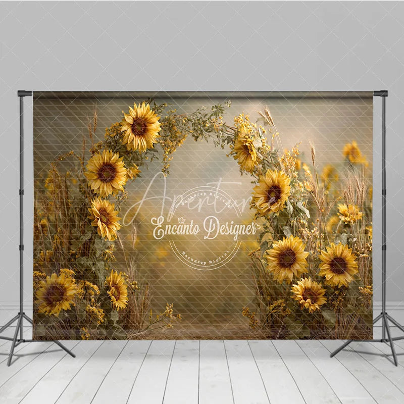 Aperturee - Aperturee Sunflower Field Arch Backdrop Rustic Wildflower Photo Prop Summer Fall Garden Wedding Background