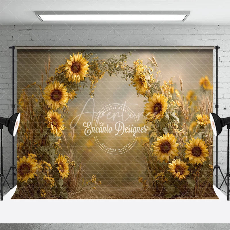 Aperturee - Aperturee Sunflower Field Arch Backdrop Rustic Wildflower Photo Prop Summer Fall Garden Wedding Background