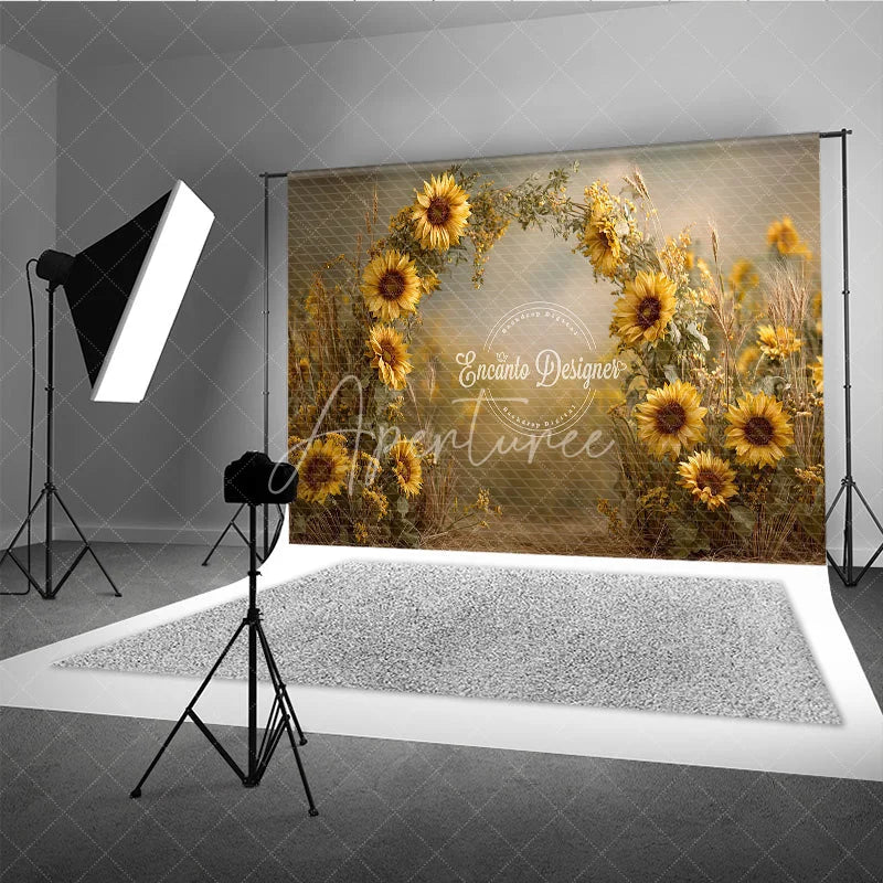Aperturee - Aperturee Sunflower Field Arch Backdrop Rustic Wildflower Photo Prop Summer Fall Garden Wedding Background
