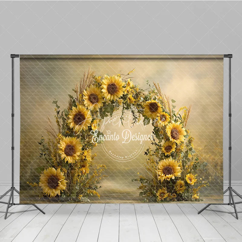 Aperturee - Aperturee Sunflower Floral Arch Backdrop Rustic Wildflower Photo Prop Summer Fall Garden Party Background